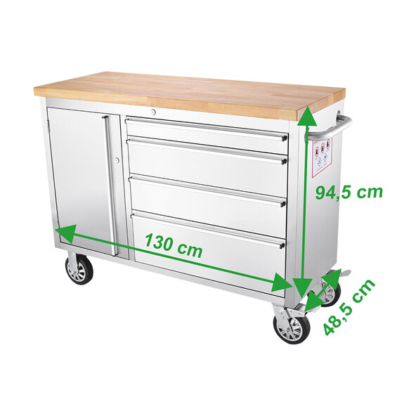 Edelstahl Werkzeugwagen mit 4 Schubladen 130cm