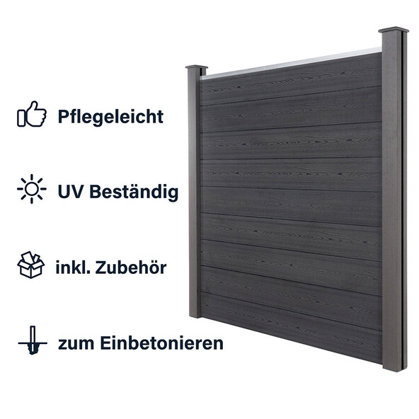 WPC-Sichtschutzzaun V2 CALLADO, 4 x Elemente & 6 x Pfosten