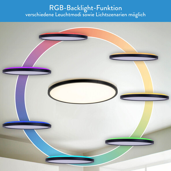 LED Deckenleuchte CARLO mit RGB-Backlight, ⌀ 54 cm