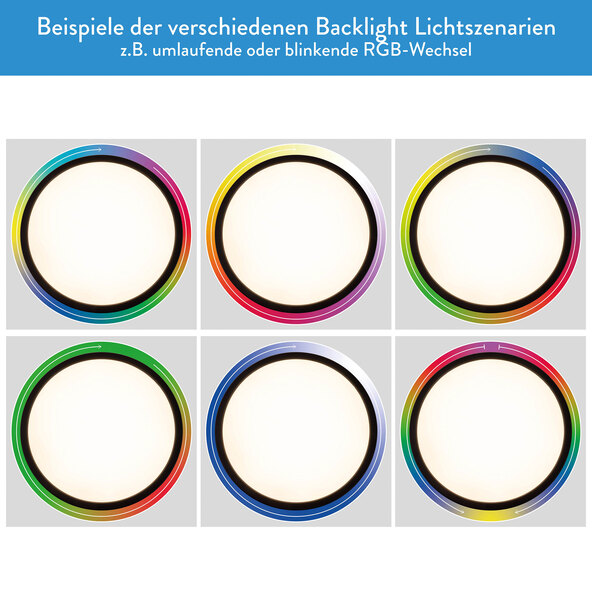 LED Deckenleuchte CARLO mit RGB-Backlight, ⌀ 54 cm