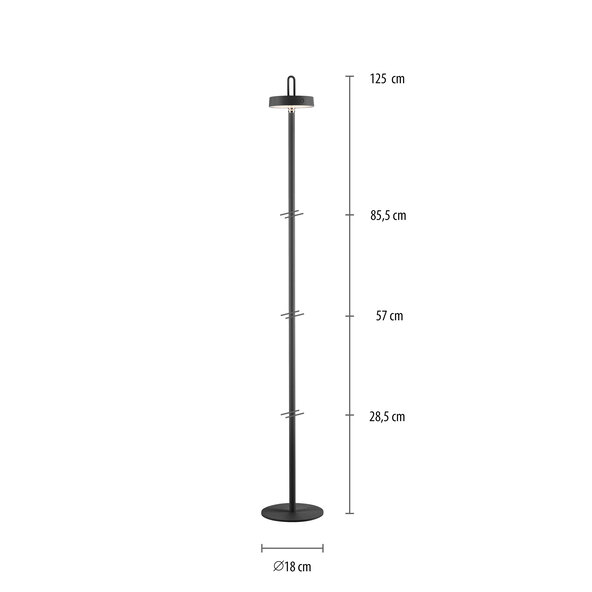 LED-Akku-Stehlampe Moda mit magnetischem Kopf, schwarz