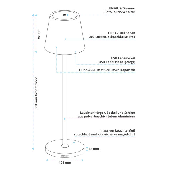LED-Akku-Tischlampe Dinner Light classic, weiß